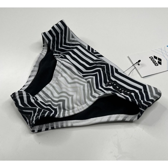 NWT Arena Stripes Swimming Bottom Briefs Size 22 Boy's Black Gray - Picture 1 of 6
